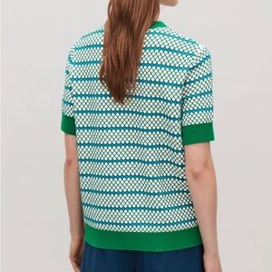 COS Textured Knit Top Green White Teal Relaxed Fit Size S Viscose Cotton